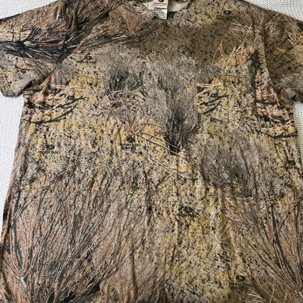 Mossy Oak Brush Camo T-Shirt Mens 2XL Short Sleeve Pocket Hunting Tee Brown